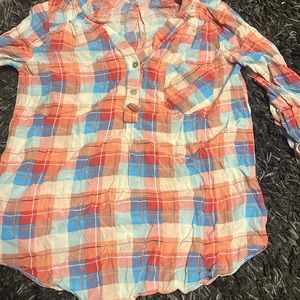 Small, coral flannel shirt women’s